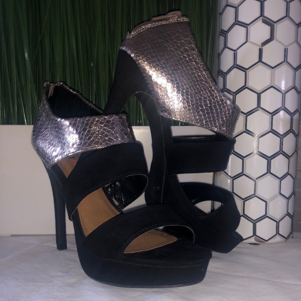 Black Suede and Silver Heel